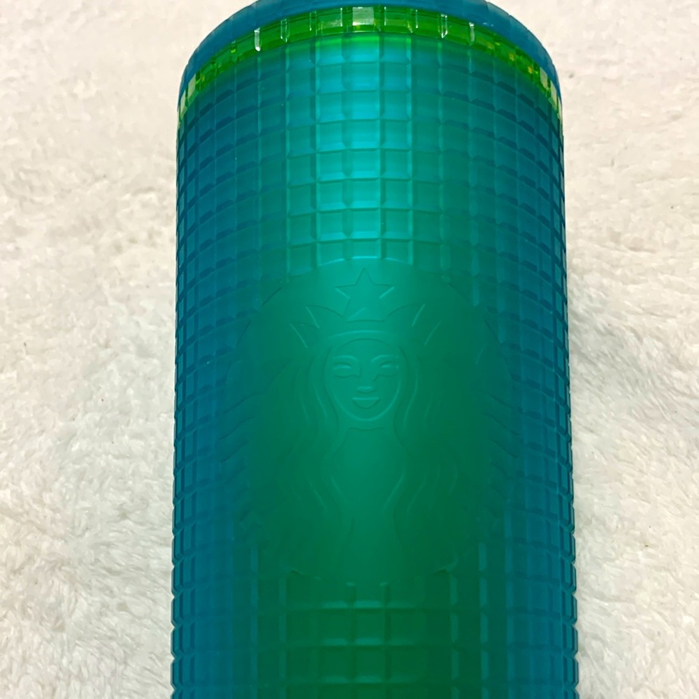Starbucks Green grid tumbler 2021  yellow trim accent